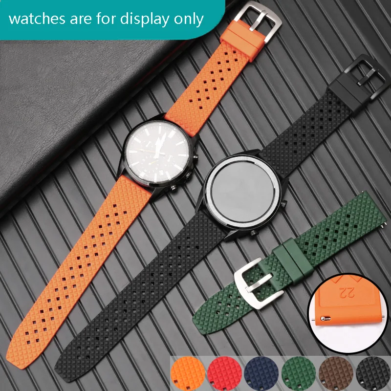 Men's Watch Accessories Soft Fluororubber Strap 20mm 22mm Black Red Brown Bracelet Replacement Belt Quick Release