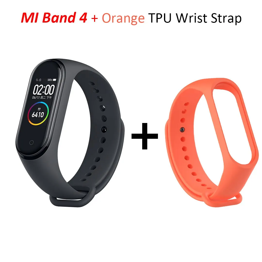 Xiaomi mi браслет 4 mi Band 4 standard Verion умный фитнес-браслет частота сердечных сокращений 50 м Водонепроницаемый Bluetooth 5,0 - Цвет: Add Orange Strap
