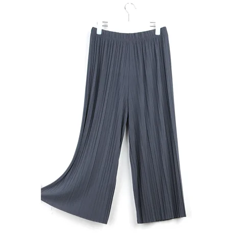 Женские плиссированные брюки со складками, летние весенние черные повседневные свободные шифоновые брюки с эластичной талией и широкими штанинами