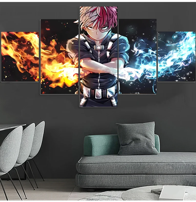 

Canvas Print My Hero Academia Wall Art 5 Piece Todoroki Shoto Cartoon Character Picture Anime Poster Home Decor Modular Painting