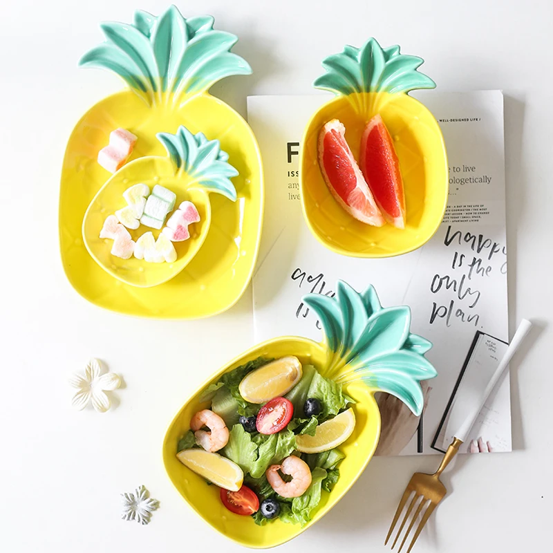 

Irregular Pineapple Shape Cactus Ceramic Salad Plate Cute Plant Breakfast Bowl Nordic Fruit Snack Dessert Tray Dishes Tableware