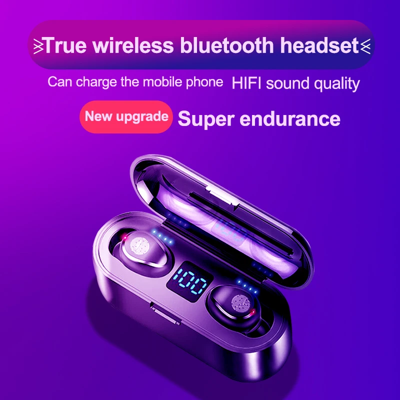 

KUGE Wireless V5.0 Bluetooth Earphone HD Stereo Headphone Sports Waterproof Headset With Dual Mic and 2000mAh Battery Charge Cas