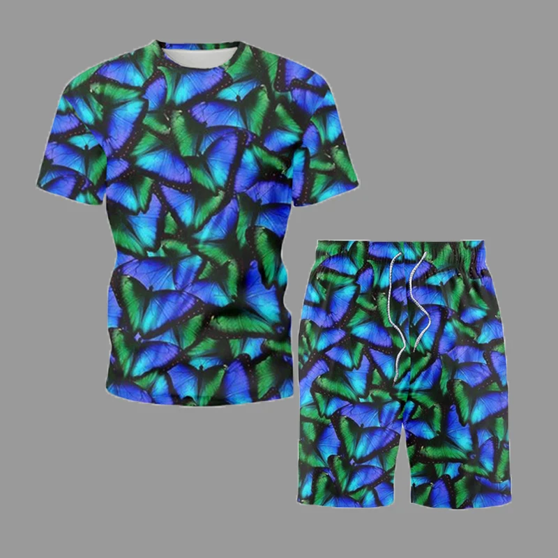 Intensive Butterfly Print T-Shirt Shorts 2 Packs Summer Men Sets 2021 Fashion Casual Short Sleeve Suit Can Be Sold Separately