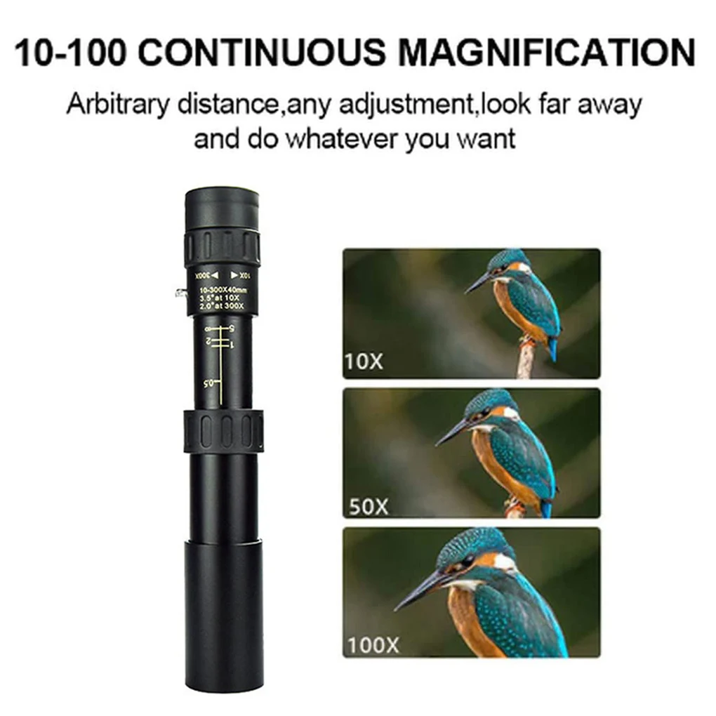 

Metal Monocular Telescope 10-300x40 Zoom High Quality Monocular Binoculars Telescope Supports Smartphone with Light Night Vision
