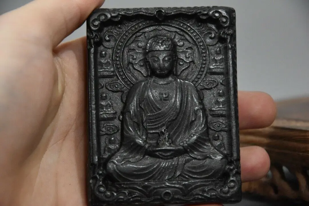 

Китайская Красная Гора культура Железный метеорит резной сидячий подвеска Будды