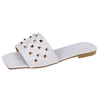 2021 spring and summer new square head rivet soft soled sandals all match fashionable womens slippers