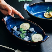 Nordic Style Binaural Baking Pan Ceramic Dessert Plate Ship Shape Salad Fruit Bowl Hotel Restaurant Fish Dish Tableware