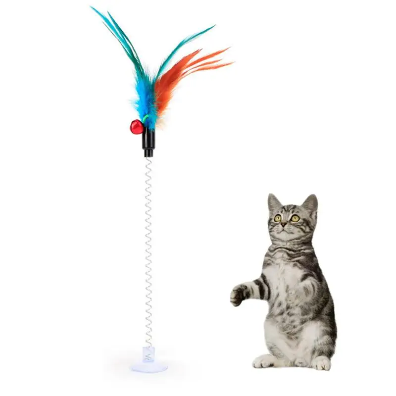 

Dorakitten Funny Cat Toy Creative Suction Cup Cat Spring Toys With Colorful Feather Interactive Kitten Teasing Playing Toy