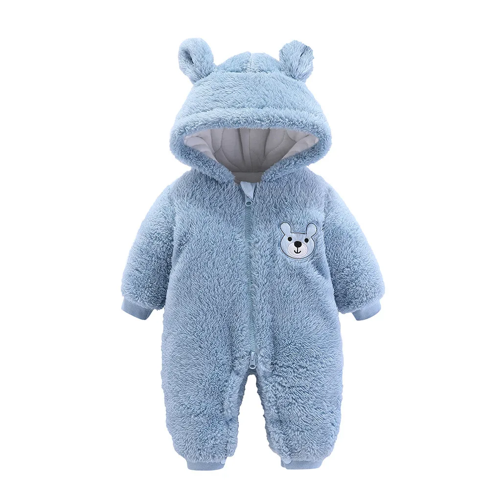 Зимняя одежда для малышей флисовый комбинезон маленьких мальчиков и девочек с