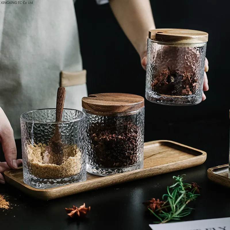 Кухонная посуда банка для хранения с деревянной крышкой стеклянный контейнер