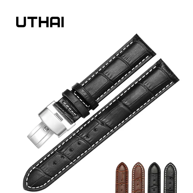 UTHAI B05 20 мм ремешок для часов складной браслет с застежкой кожаный 22 из телячьей