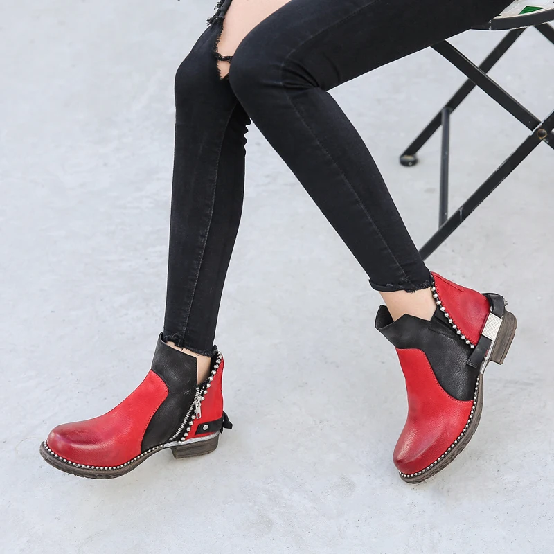 Ботильоны Prova Perfetto из натуральной кожи черные смешанные красные полусапожки с