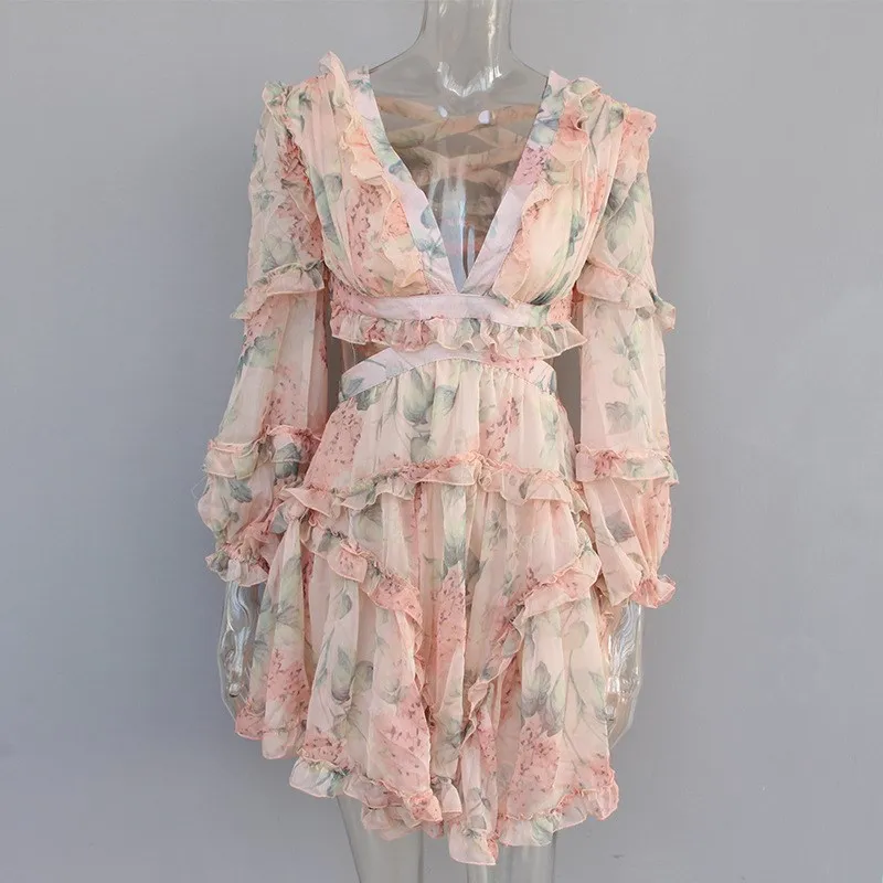 Новинка 2019 сексуальное шифоновое платье с v образным вырезом и оборками для улицы