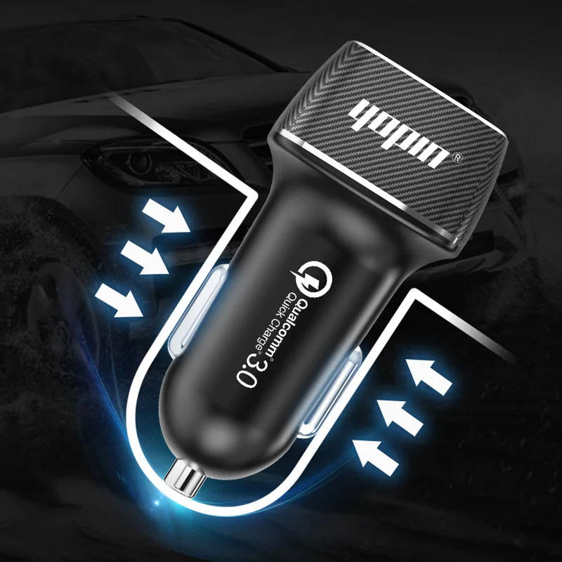 New Carbon Fiber + PC ABS Practical Car Fast Charger For Quick Charging Devices 12-24V Dual USB Ports QC3.0 Output |