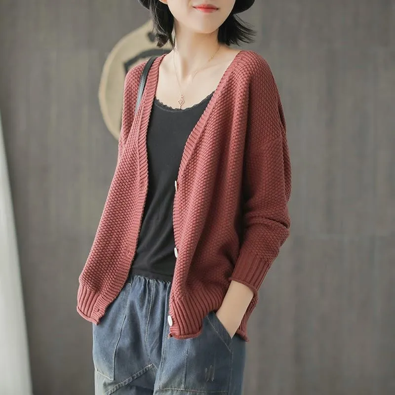 

Knitted Cardigan Coats Women Autumn Loose Casual Sweater New 2021 Korean Style Vintage V-neck Female Thin Cardigan Sweater P1113