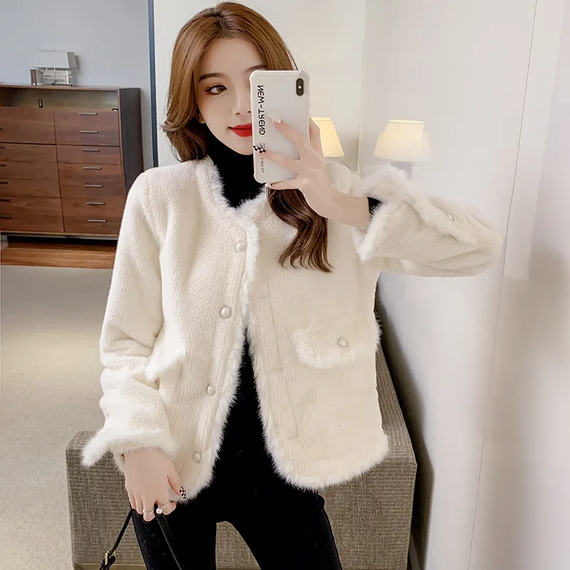 

2021 осенне-зимний легкий роскошный маленький аромат имитация овечьего меха со вставками из шерсти норки кашемир теплый короткий