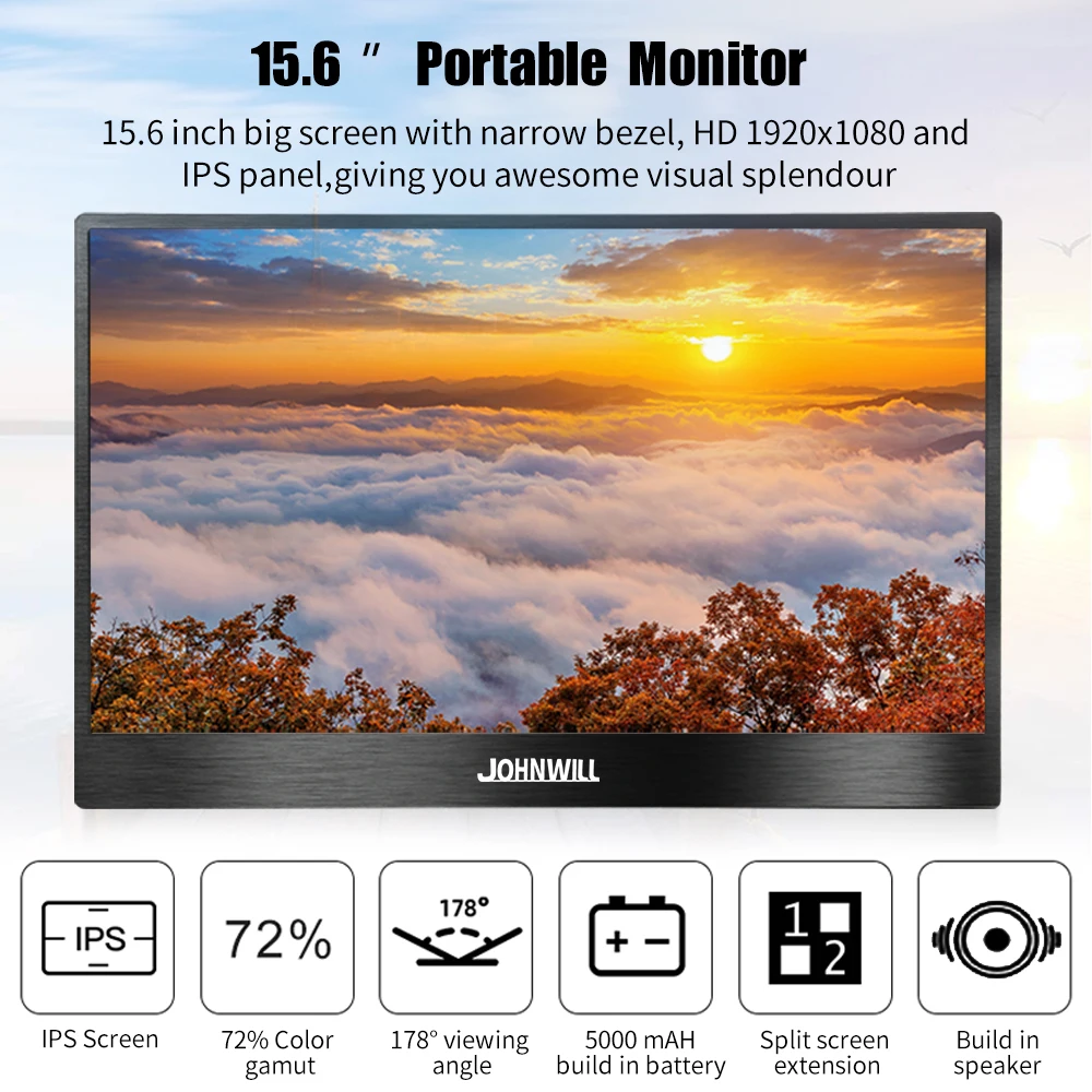 battery portable monitor 15 6 inch 1080p ips lcd display hdmi dp type c for pc laptop phone ps4 switch xbox 1080p gaming monitor free global shipping