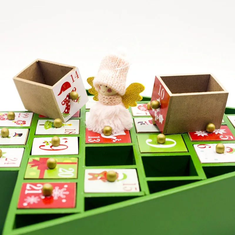 

Christmas Decorations Wooden Christmas Countdown Calendar Ornaments Colorful Christmas Tree Gift Boxes