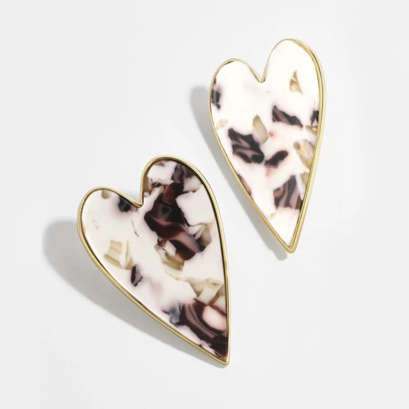 New Lady's Vintage Leopard Acetic Acrylic Heart Stud Earring Fashion Acrylic Statement Earrings For Women Accessories