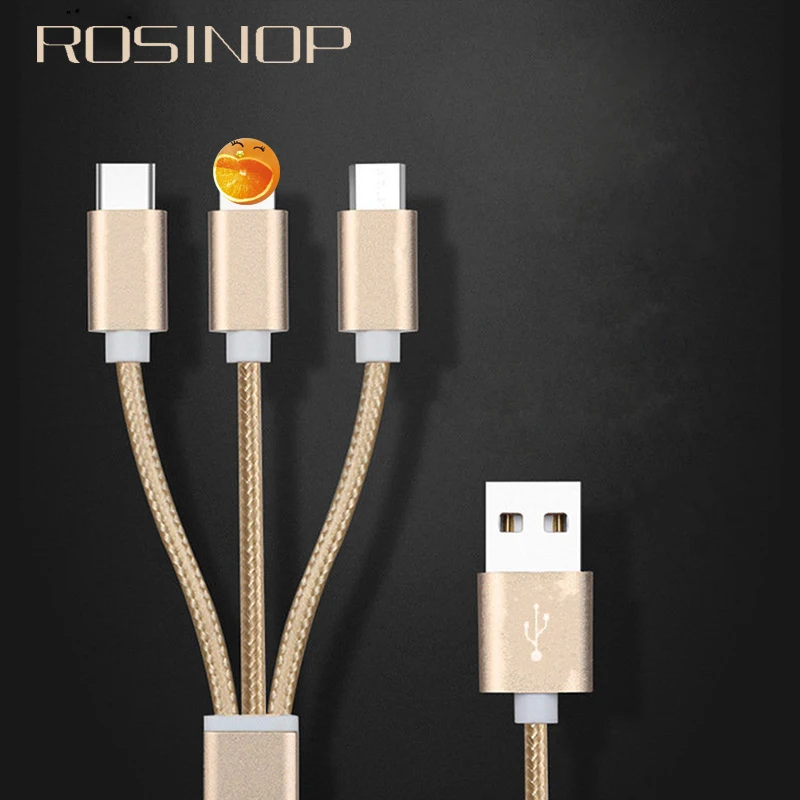 USB кабель OUSU 3 в 1 2.4A Быстрая зарядка для iphone 7 8 x tipo C sarj kablosu xiaomi kabel осветительного