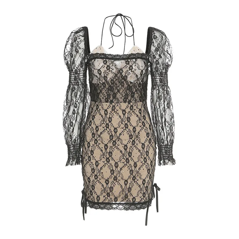 

2021 Spring and Autumn New y2k Female Decoration High Waist Sexy Party Bag Hip Fashion Lace Lace Lace Women's Dress