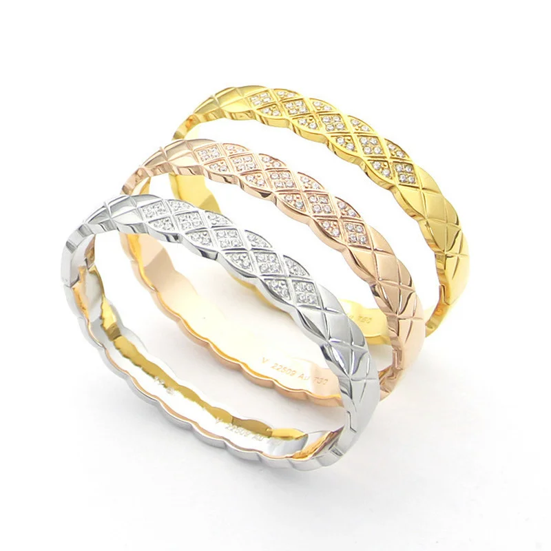 

Cutting Grain Rhinestone CZ Stainless Steel Bangle