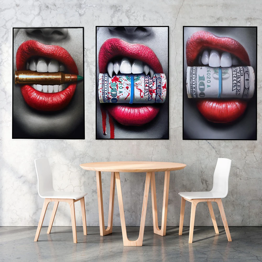 

Abstract Sexy Lips With Pistol Graffiti Art Posters And Prints Modern Model Girl Canvas Paintings On The Pictures Wall Decor