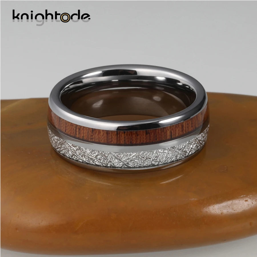 8 мм серебристое кольцо из карбида вольфрама белый метеорит/деревянная