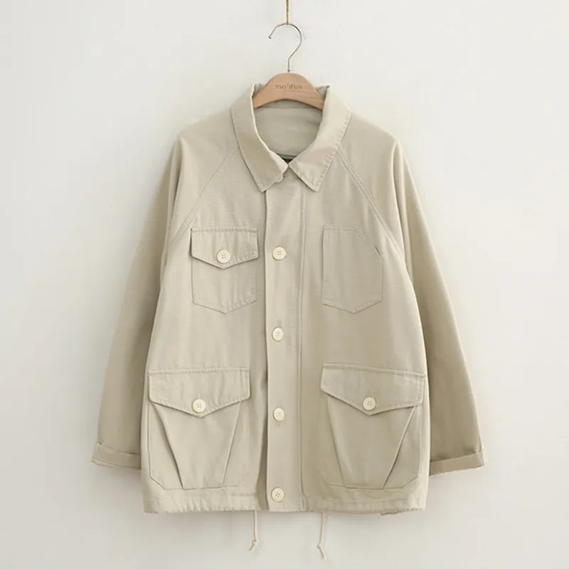 2020 Spring and Autumn New Fashion Loose Vintage Tooling Zipper Casual Women's Jacket Harajuku Long Sleeve Female Basic Coats | Женская