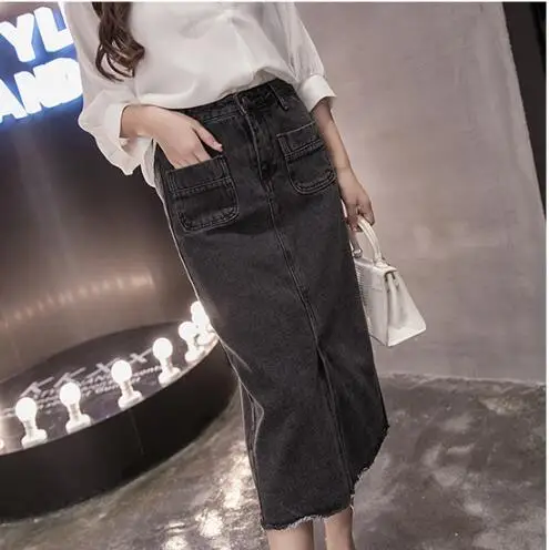 Женская юбка светло-синяя темно-синяя черная джинсовая на пуговицах спереди