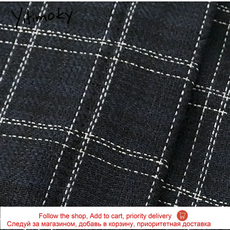

Yitimoky Cotton Black Plaid Women Shirts Long Sleeve Button Up Tops Vintage Casual Blouse 2021 Spring Straight Korean Clothes