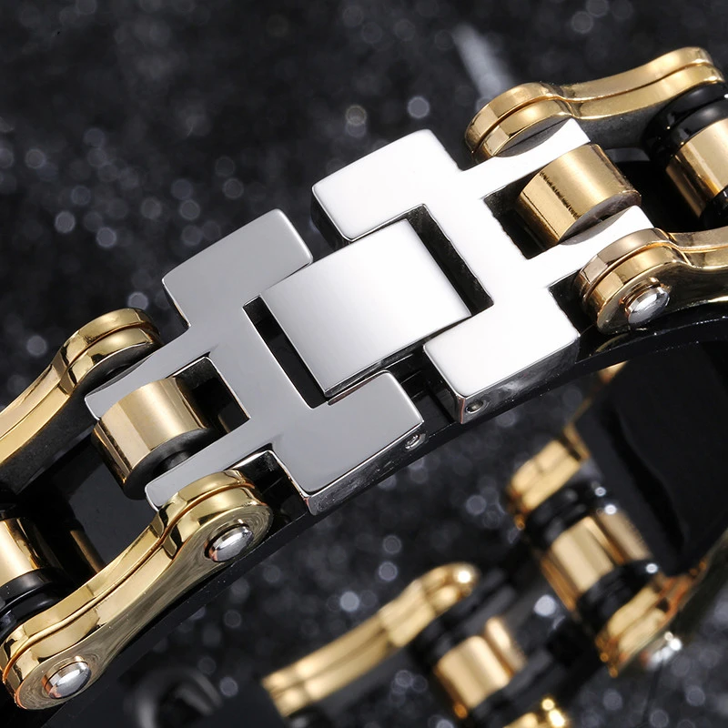

New Punk Bracelet Stainless Steel Black Color Skull Charm Bracelets Gold Color Link Chain Wrap Bracelets for Men