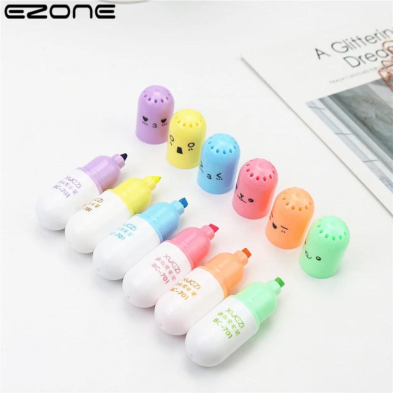 

EZONE 6PCS/Set Colored Marker Pen Mini Fluorescent Pen Student Stationery For School 2021 Kids Drawing Art Pens Child Gift