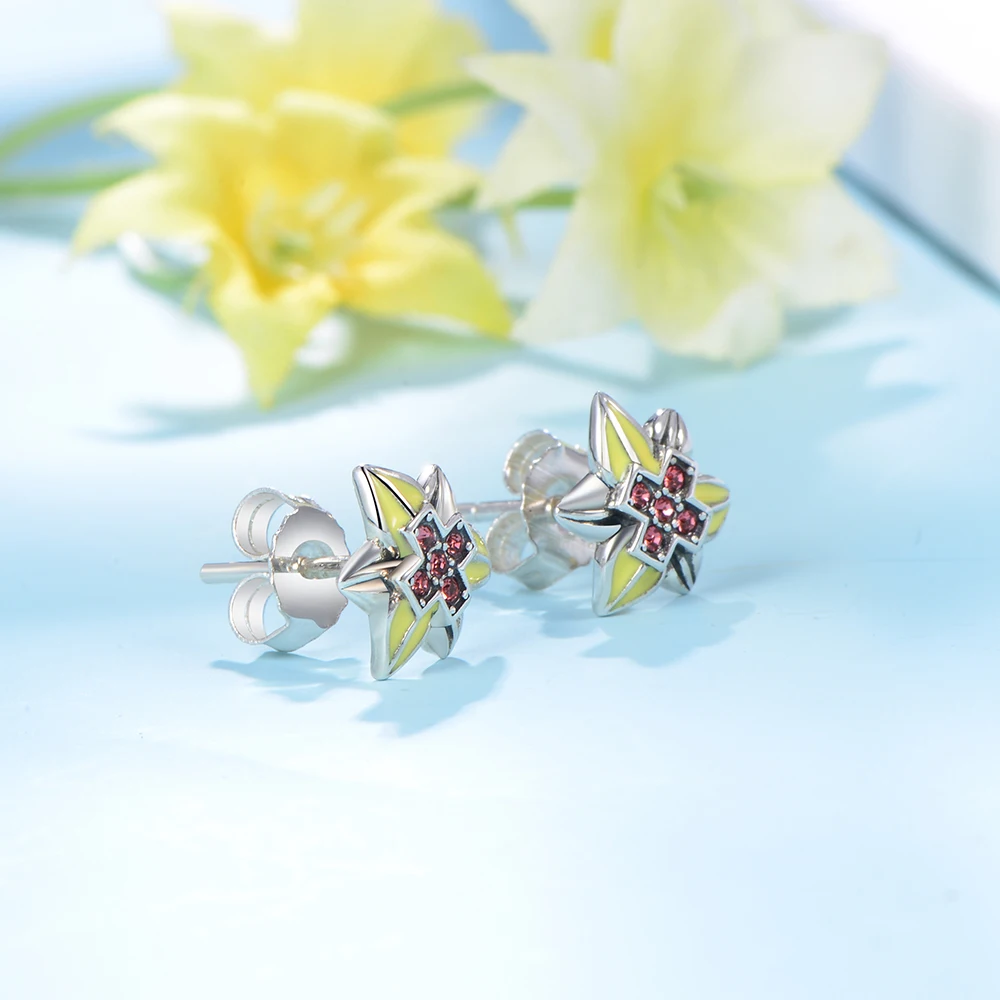 

Silver Stud Earrings For Women Pure 925 Sterling Silver Delicate Flowers Dangling Fine Jewelry Handmade Enamel