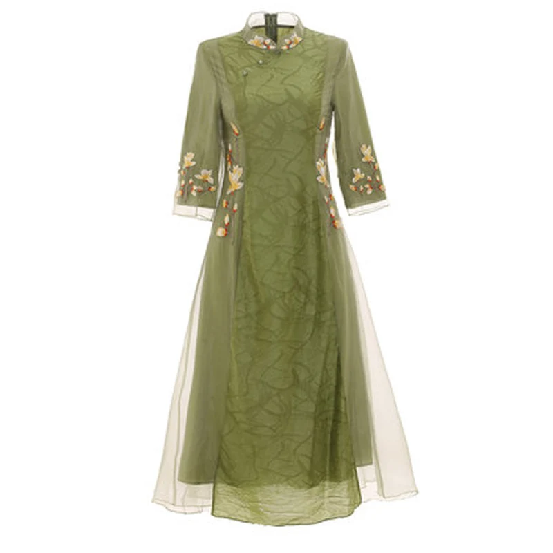 Женское платье-Ципао с воротником-стойкой элегантное платье в китайском стиле