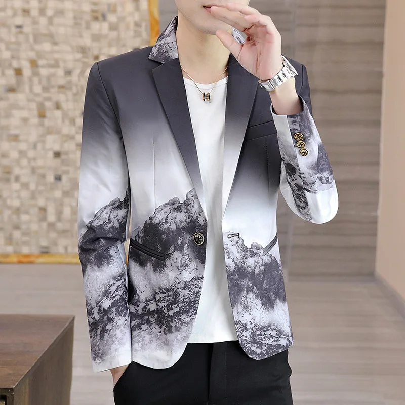

2021 New Men's Slim-Fit Printed blazer Youth Casual Handsome Gradient Color blazer