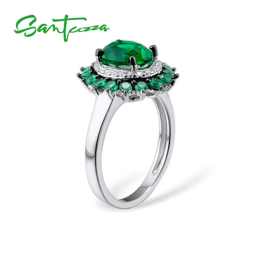 SANTUZZA, серебряные кольца для женщин, подлинные, 925 пробы, серебряные, Роскошные, сверкающие, Овальные, зеленые шпинели, модные, вечерние, кольца, хорошее ювелирное изделие