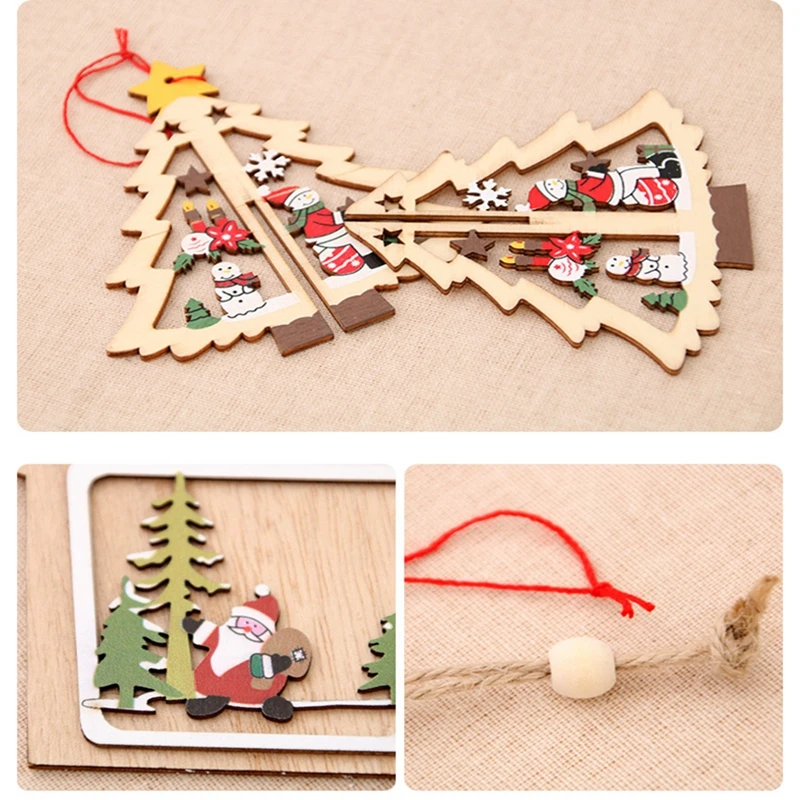 

Christmas Decorative Hanging Ornaments With Strings Wooden Christmas Hanging Pendant Crafts Holiday Decor
