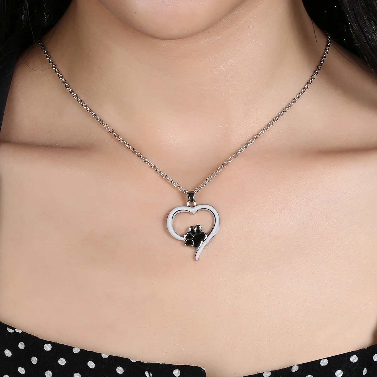 Shellhard Crystal Rhinestone Pendant Chain Necklace Silver Color Dog Puppy Paw Footprint Necklaces Love Animal Pet Jewelry | Украшения и