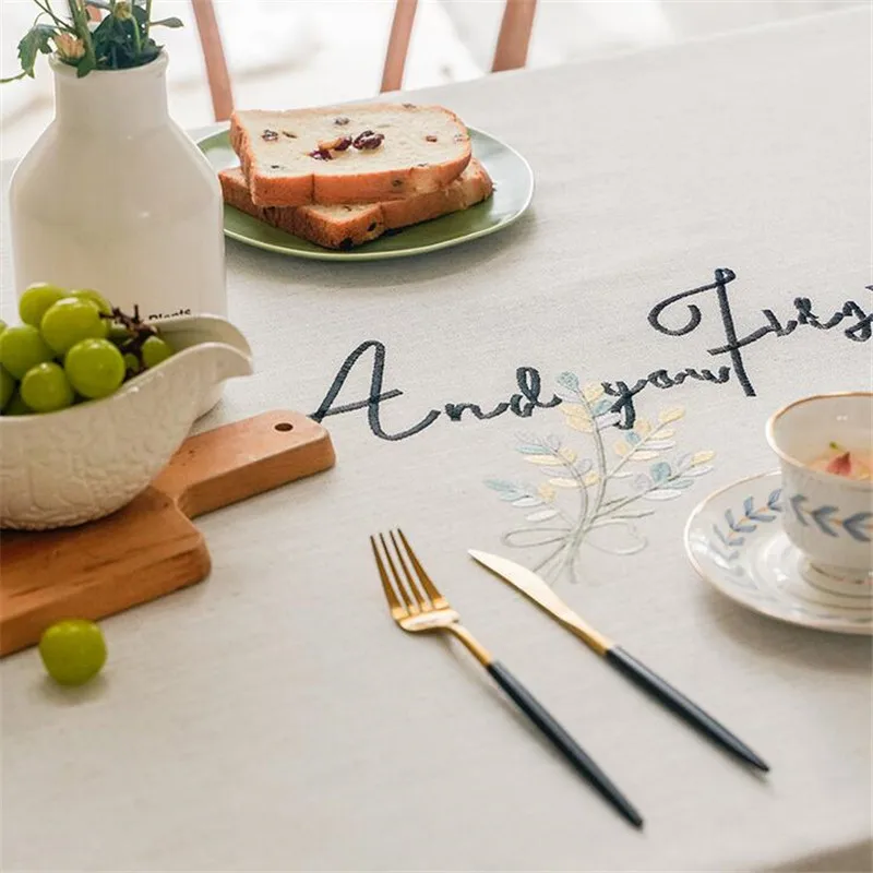 

Large Size Letter Embroidery Tablecloth Modern Full Thickened Cotton Linen Tassel Fabric Table Mat Restaurant