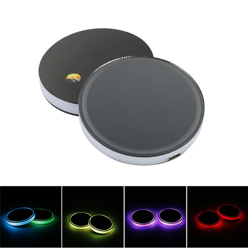 2In1Car Cup Holder Pad RGB светодиодный светильник бутылка для воды Напитки Coaster атмосферная