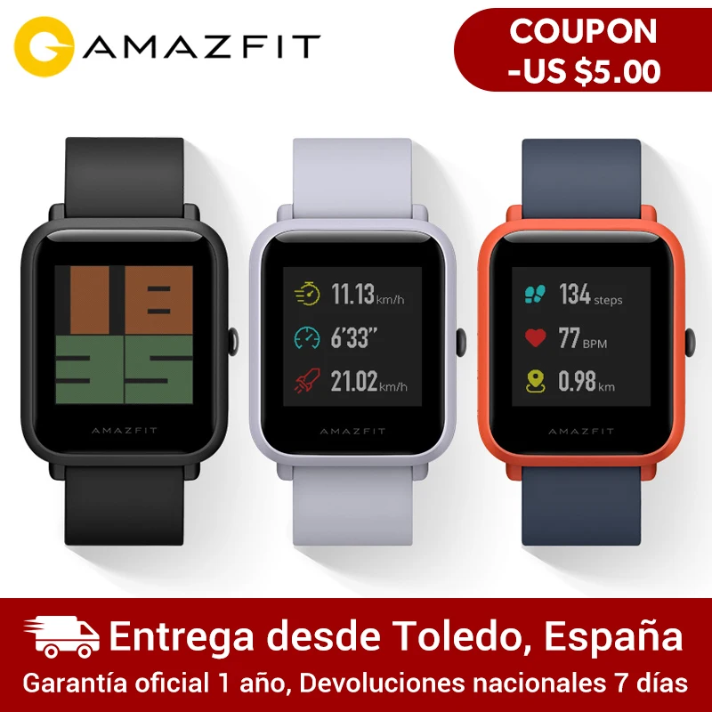 Amazfit Bip Смарт часы отражение цветной экран 1,2" Baro IP68 Водонепроницаемый gps для Android и iOS(черный цвет