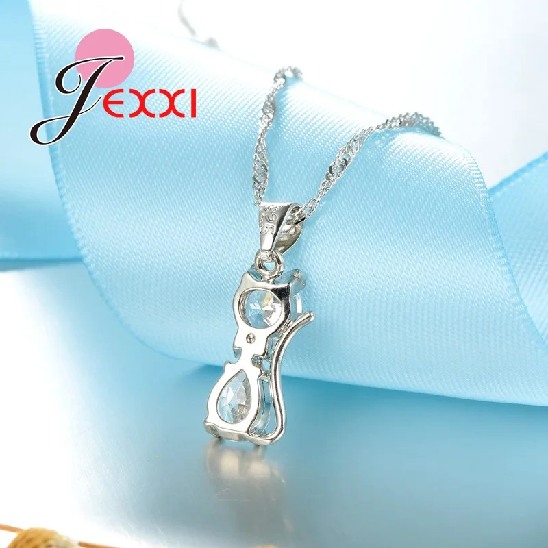 

Jewellery Sets Accessories Genuine 925 Sterling Silver Cubic Zirconia Cat Kitty Necklace Pendant+Leverback Earrings Hot