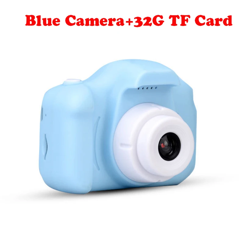 Blue Camera-32G TF Мини цифровая камера игрушки для детей 2 дюймов HD экран платная фотография Реквизит милый ребенок подарок на день рождения игры на открытом воздухе - Цвет: Blue Camera-32G TF