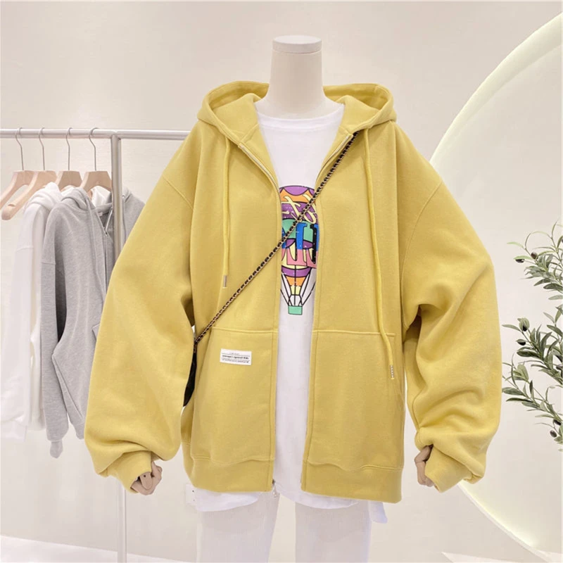 

Loose Hoodies Women's Sweatshirts Hoodie Pocket Jacket Harajuku Clothing Femme Spring Autumn Hooded Zipper Top