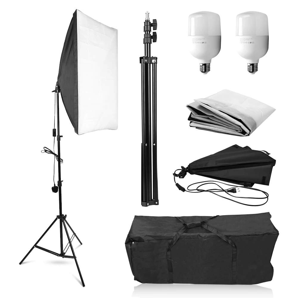 50x70CM Photography Softbox Lighting Kit E27 Socket Professional Photo Studio Equipment 25W LED Light Bulb for Portrait Shooting enlarge
