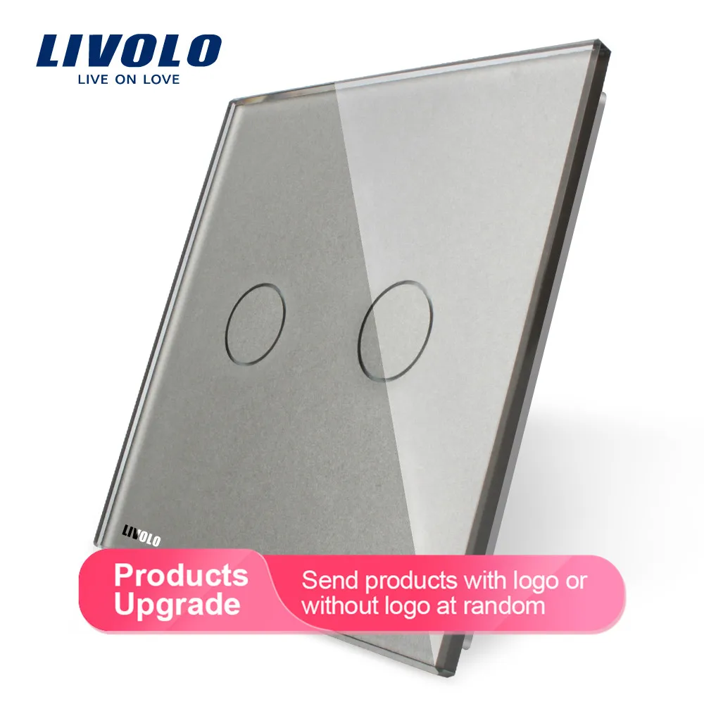 Grey Livolo роскошное белое жемчужное Хрустальное стекло, стандарт ЕС, одна стеклянная панель для 2 банд настенный сенсорный выключатель, VL-C7-C2-11(4 цвета - Цвет: Grey