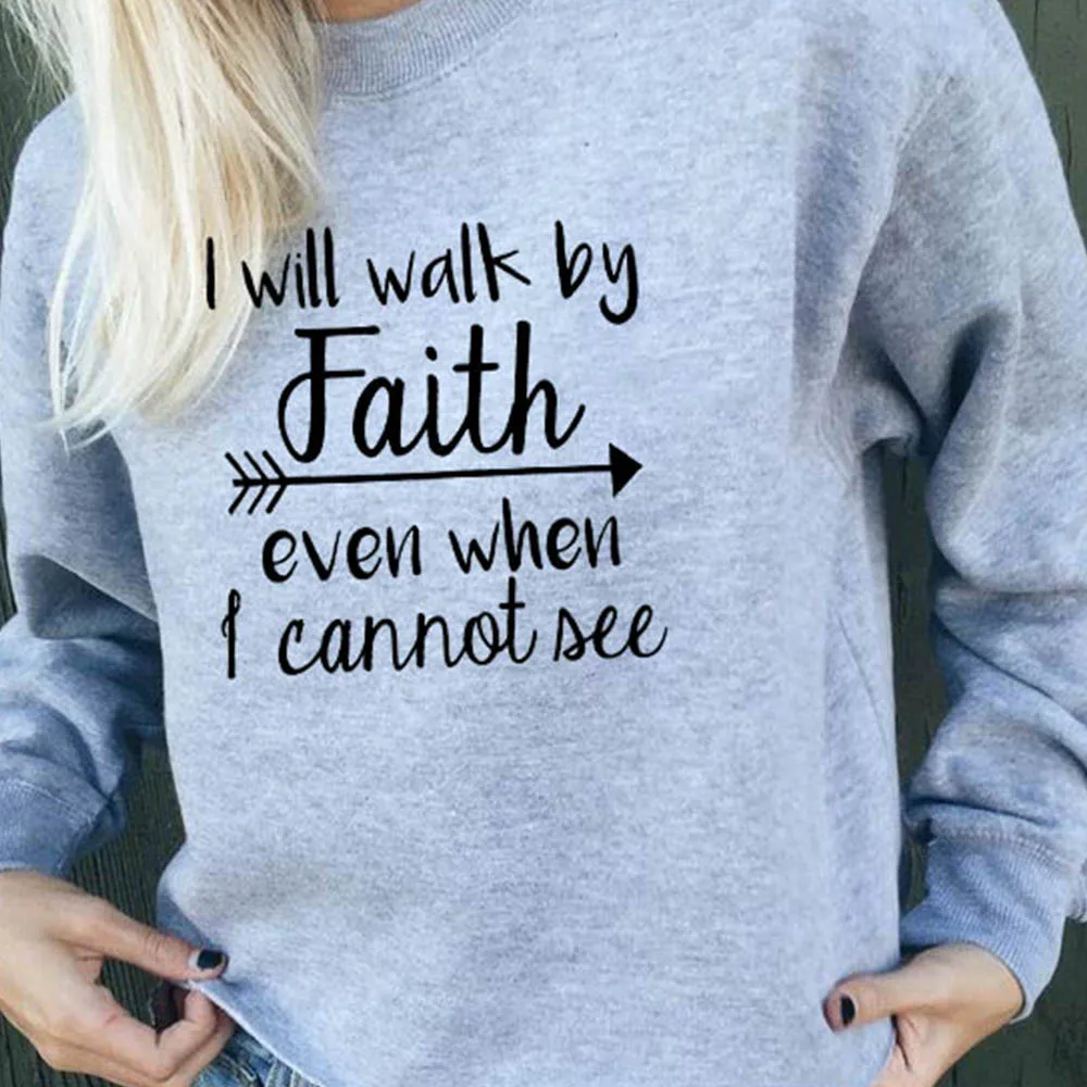 Пуловер женский Я пройду по вере даже когда не вижу Свитшот|Женские толстовки и