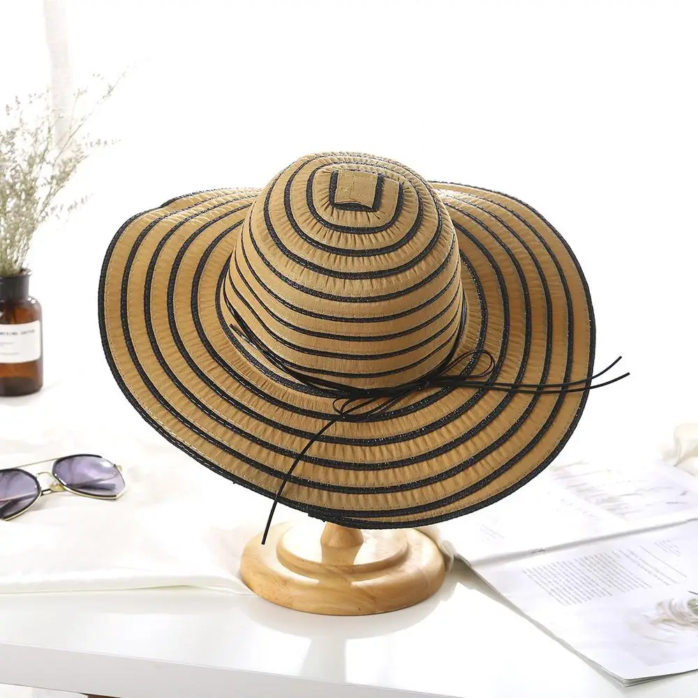 

Female sunhat for summer shade women hat with big visor cotton Foldable Stripe pattern fashion beach vacation new high quality