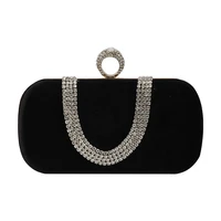 texture velvet shining diamond inlaid dinner bag boutique metal frame knucklebox clutch popular design versatile womens bag